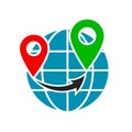 World wide logistics icon. Geolocation globe pin pointer GPS sign